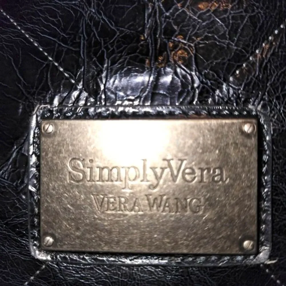 Simply Vera Vera Wang‎ Black Faux Leather Drawstring Hobo Bag 14